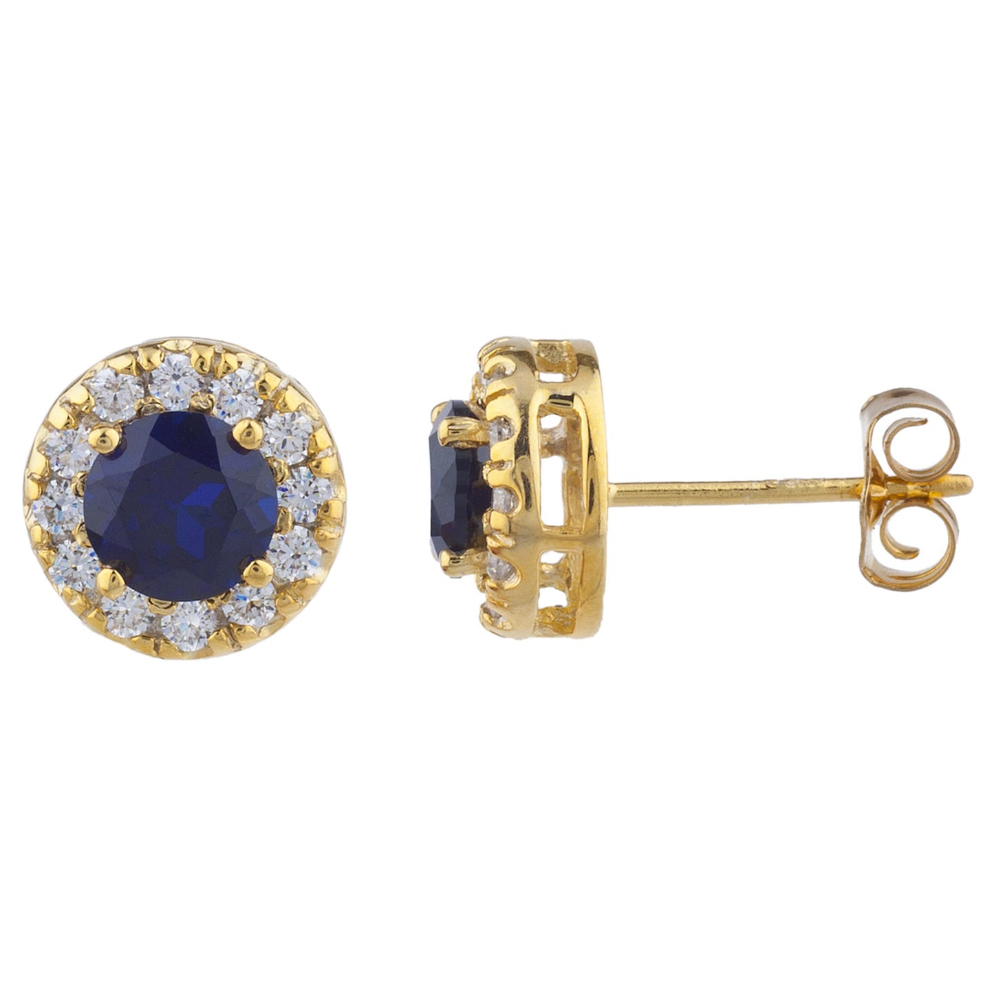 14Kt Gold 1 Ct Blue Sapphire Halo Design Stud Earrings