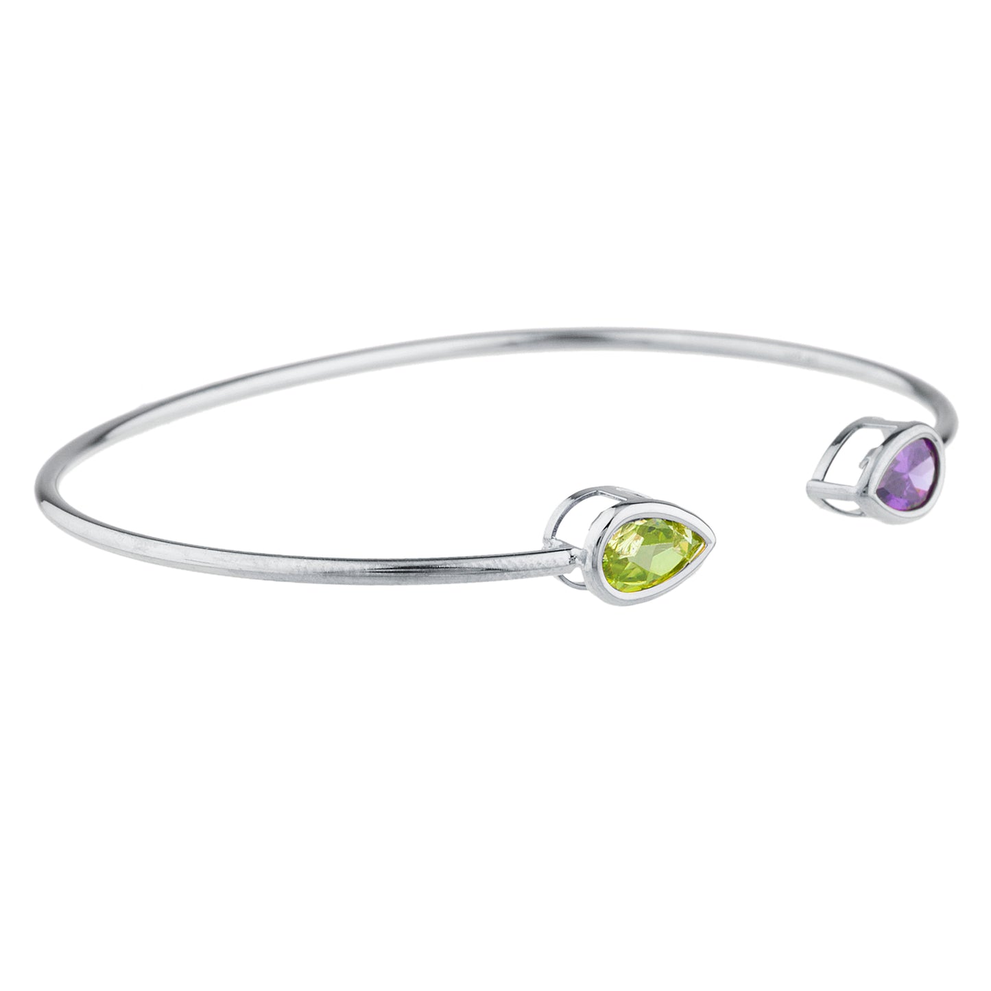 Peridot & Amethyst Pear Bezel Bangle Bracelet .925 Sterling Silver