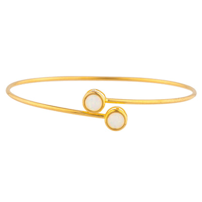 14Kt Yellow Gold Plated Opal Round Bezel Bangle Bracelet