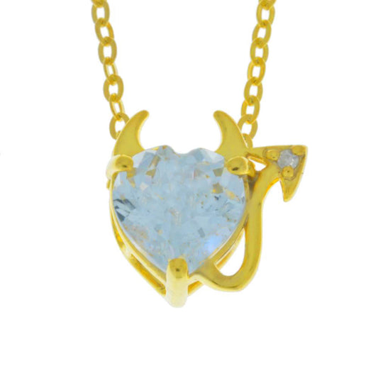 14Kt Yellow Gold Plated Aquamarine & Diamond Devil Heart Pendant