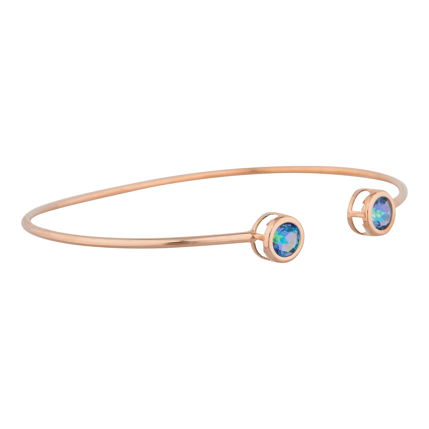 14Kt Gold Natural Blue Mystic Topaz Round Bezel Bangle Bracelet