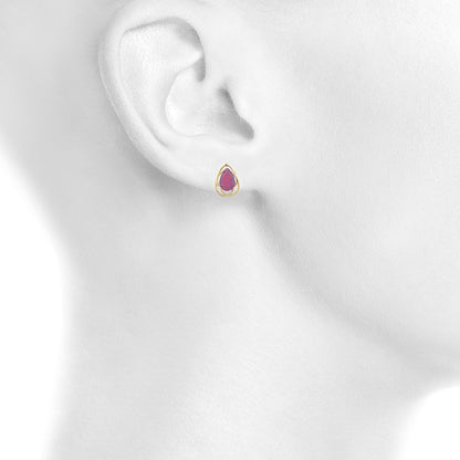 14Kt Gold 4 Ct Garnet Pear Teardrop Design Stud Earrings