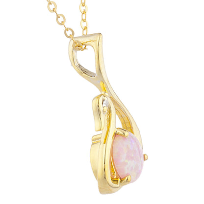 14Kt Yellow Gold Plated Pink Opal & Diamond Swan Pendant