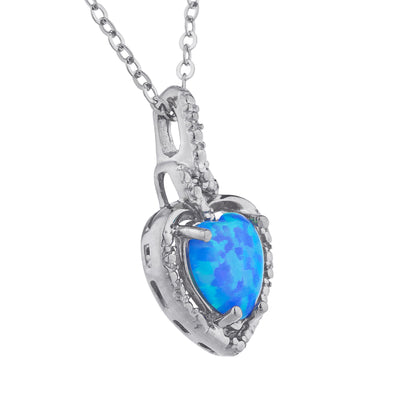 14Kt Gold Blue Opal Heart Design Pendant Necklace