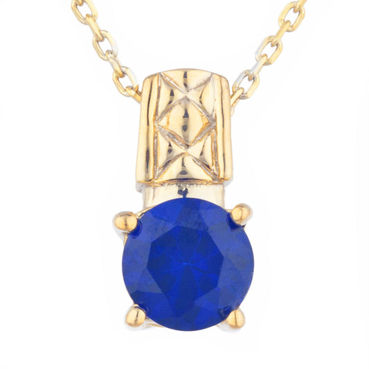 14Kt Yellow Gold Plated Blue Sapphire Round Design Pendant