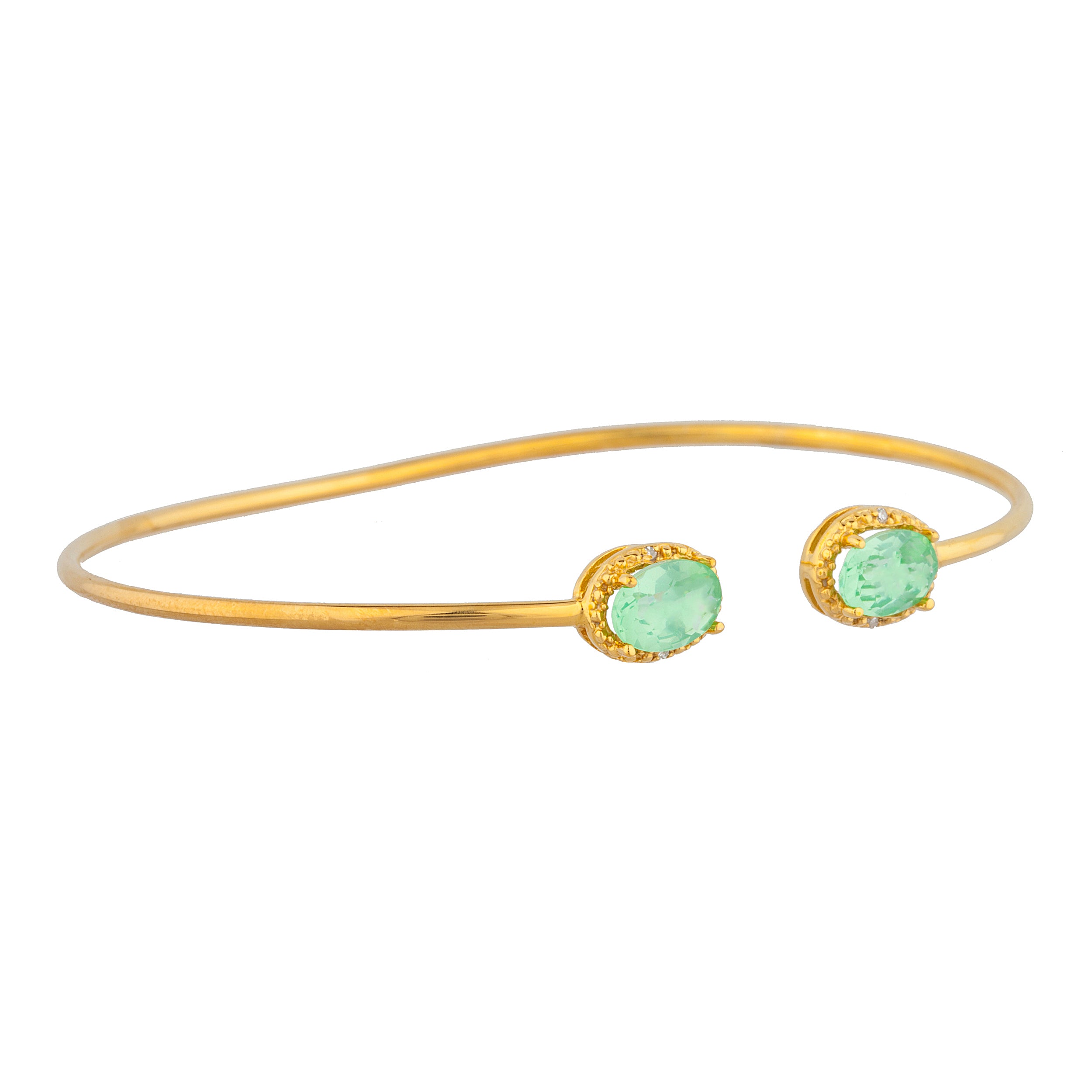 14Kt Gold Green Sapphire & Diamond Oval Bangle Bracelet