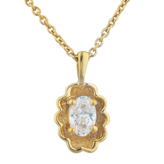 14Kt Yellow Gold Plated Zirconia Oval Design Pendant