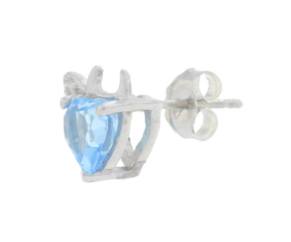 Blue Topaz & Diamond Devil Heart Stud Earrings 14Kt White Gold