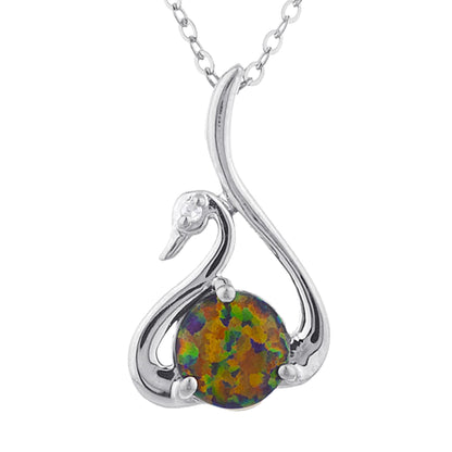 Black Opal & Diamond Swan Pendant .925 Sterling Silver