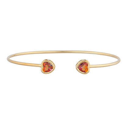 14Kt Gold Natural Ecstasy Mystic Topaz Heart Bezel Bangle Bracelet