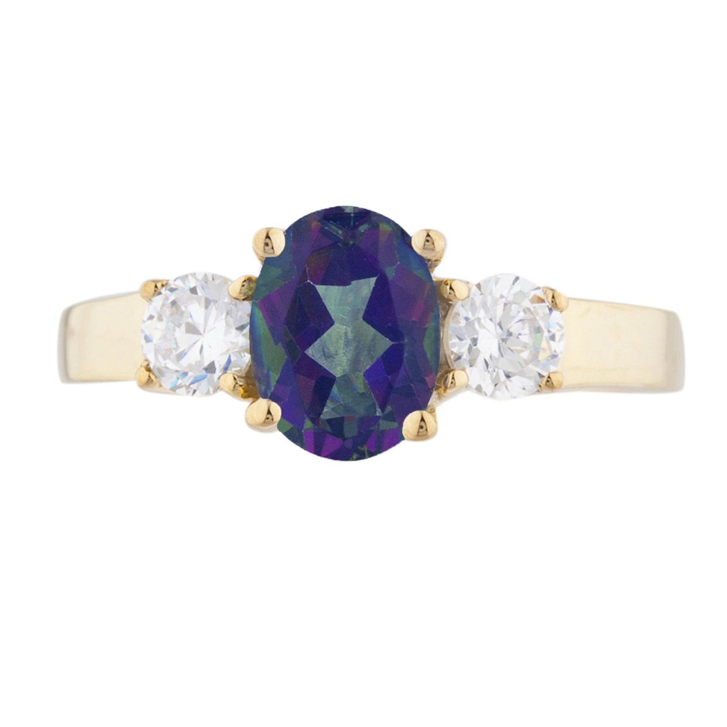 14Kt Gold 2 Ct Natural Mystic Topaz & Zirconia Oval Ring