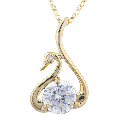 14Kt Yellow Gold Plated Zirconia & Diamond Swan Pendant