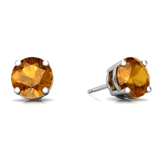 2 Ct Citrine Round Stud Earrings 14Kt White Gold