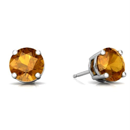 2 Ct Citrine Round Stud Earrings 14Kt White Gold