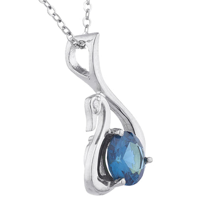 London Blue Topaz & Diamond Swan Pendant .925 Sterling Silver