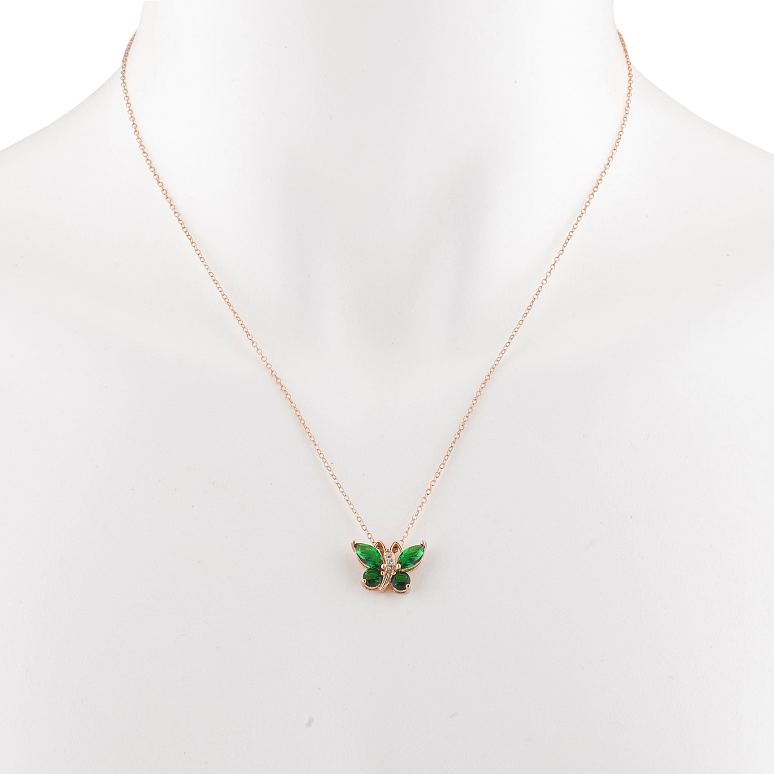 14Kt Rose Gold Plated Emerald Butterfly Pendant