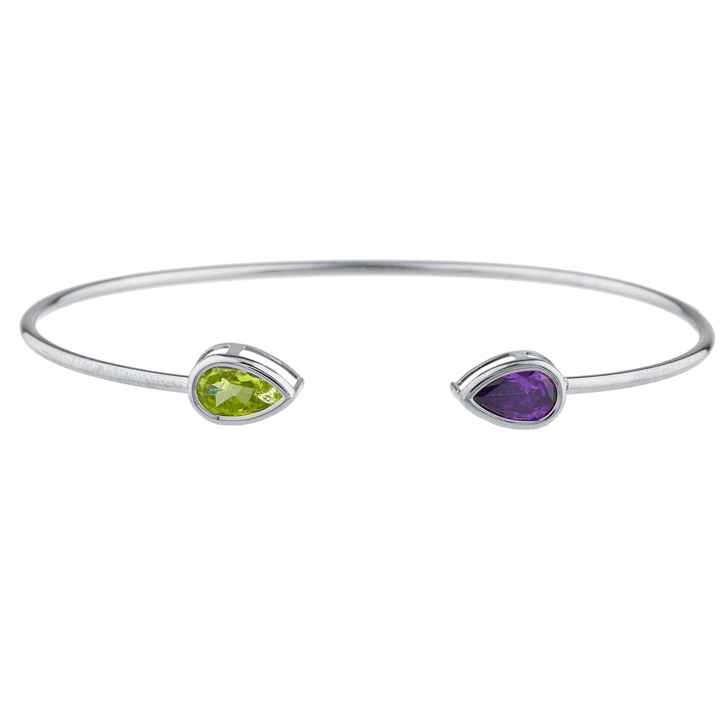 Peridot & Amethyst Pear Bezel Bangle Bracelet .925 Sterling Silver