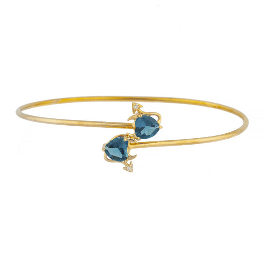 London Blue Topaz & Diamond Devil Heart Bangle Bracelet 14Kt Yellow Gold Rose Gold Silver