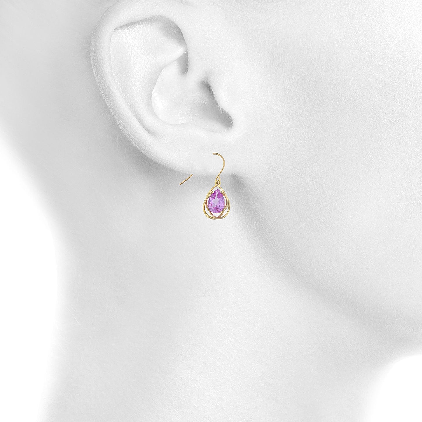 14Kt Gold 4 Ct Pink Sapphire Pear Teardrop Design Dangle Earrings