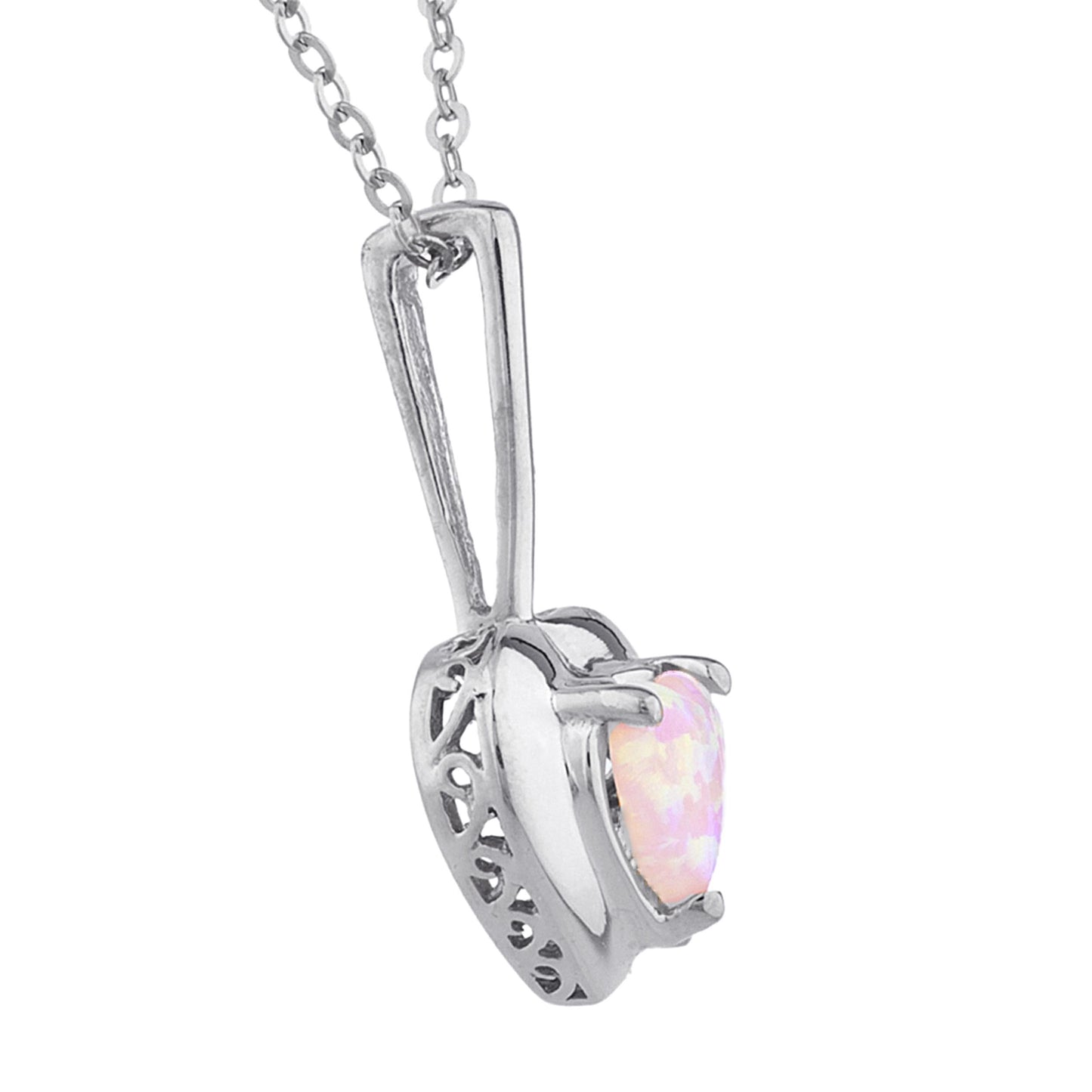 14Kt Gold Pink Opal & Diamond Heart Design Pendant Necklace