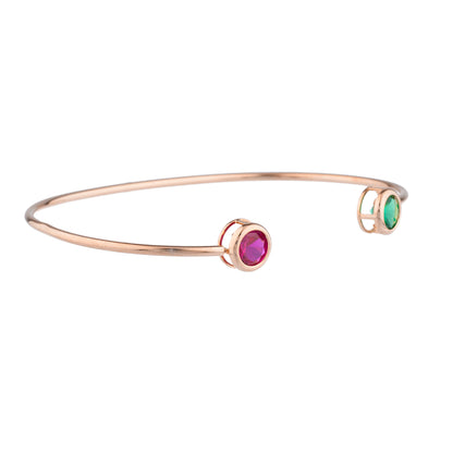 14Kt Gold Created Ruby & Emerald Round Bezel Bangle Bracelet