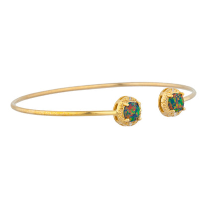 14Kt Yellow Gold Plated Black Opal & Diamond Round Bangle Bracelet