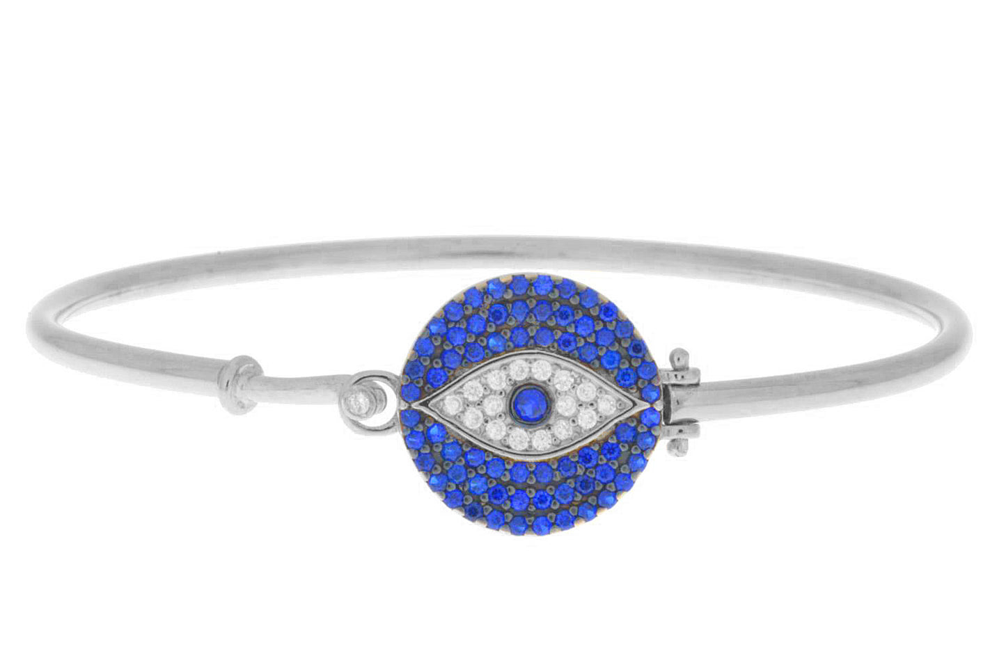 Evil Eye Blue White CZ Bangle Bracelet .925 Sterling Silver