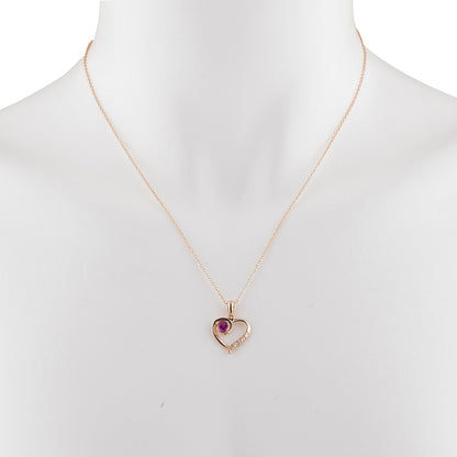 14Kt Rose Gold Plated Created Ruby & Diamond Heart Pendant