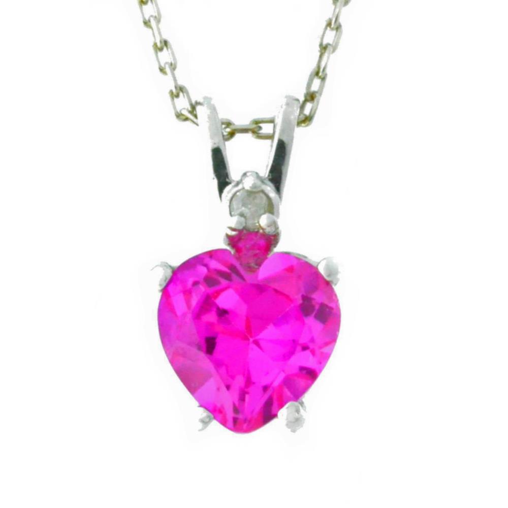 1 Ct Pink Sapphire & Diamond Heart Pendant .925 Sterling Silver Rhodium Finish