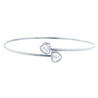 2 Ct Zirconia Heart Bezel Bangle Bracelet .925 Sterling Silver