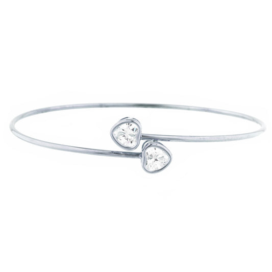 2 Ct Zirconia Heart Bezel Bangle Bracelet .925 Sterling Silver