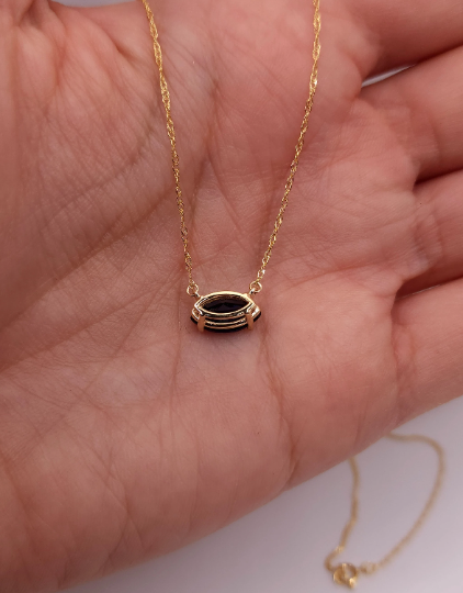 14Kt Gold Blue Sapphire Marquise Pendant Necklace