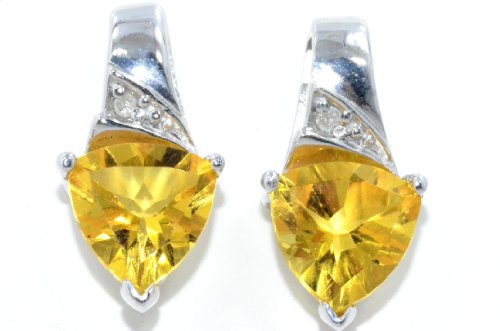 3 Ct Citrine Trillion Diamond Stud Earrings .925 Sterling Silver