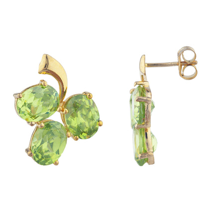 14Kt Yellow Gold Plated Peridot Oval Design Stud Earrings