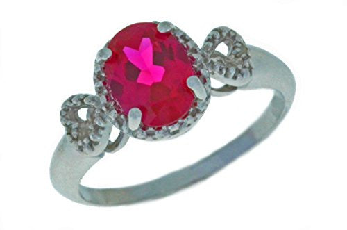 2 Ct Created Ruby & Diamond Oval Heart Ring .925 Sterling Silver Rhodium Finish