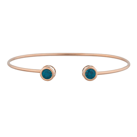 14Kt Rose Gold Plated London Blue Topaz Round Bezel Bangle Bracelet