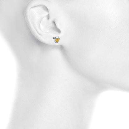 Yellow Citrine & Diamond Devil Heart Stud Earrings 14Kt White Gold