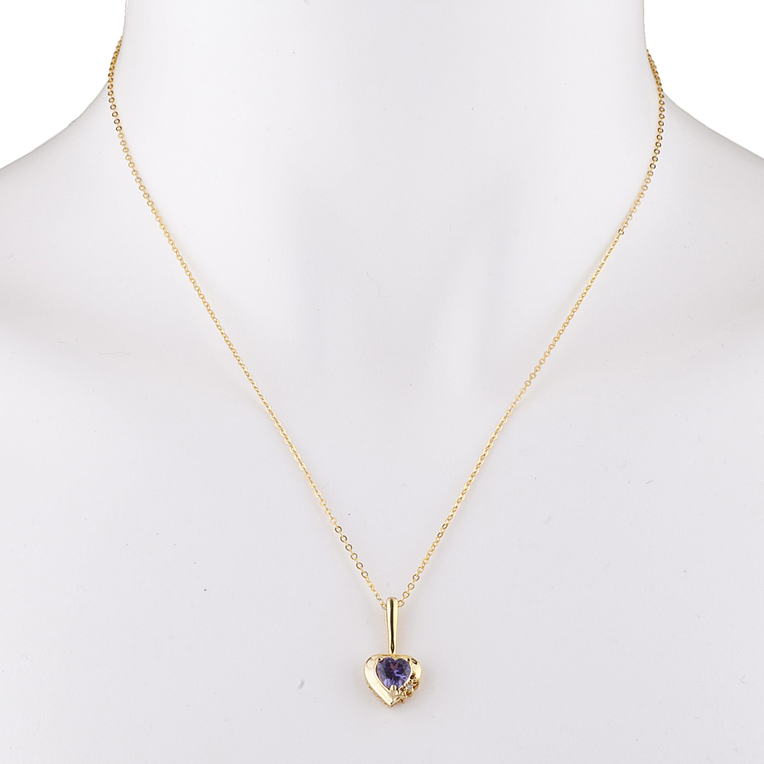 14Kt Gold Alexandrite & Diamond Heart Design Pendant Necklace