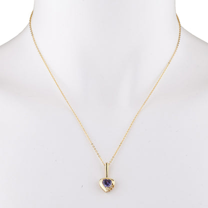 14Kt Gold Alexandrite & Diamond Heart Design Pendant Necklace