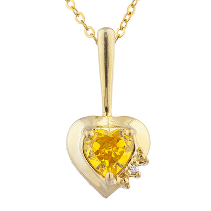 14Kt Yellow Gold Plated Yellow Citrine & Diamond Heart Pendant