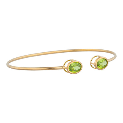 14Kt Gold Peridot Oval Bezel Bangle Bracelet