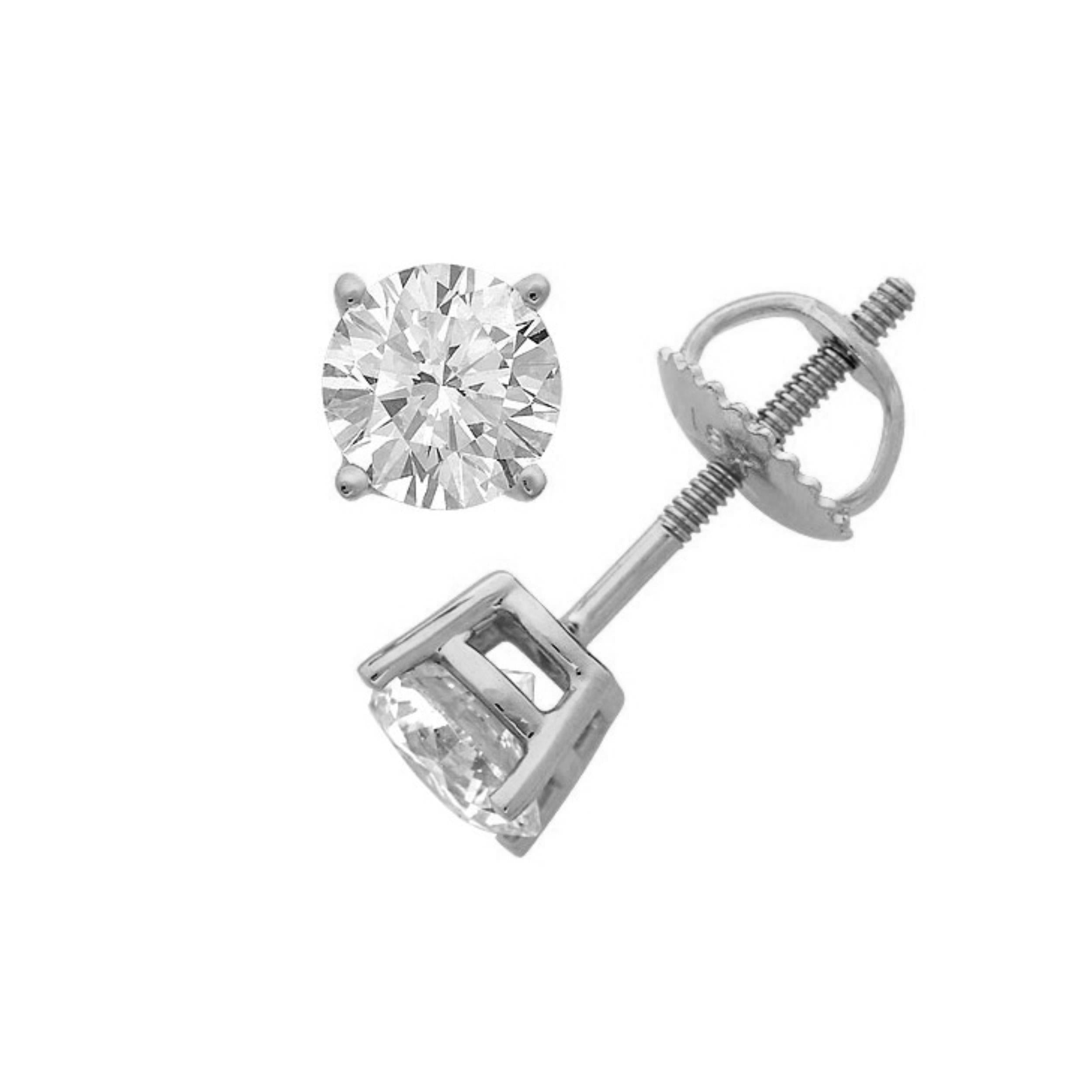 14Kt White Gold 0.60 Ct Genuine Natural Diamond Round Stud Earrings