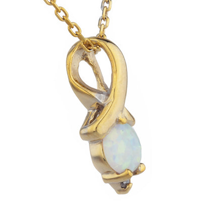 14Kt Gold Opal & Diamond Round Design Pendant Necklace