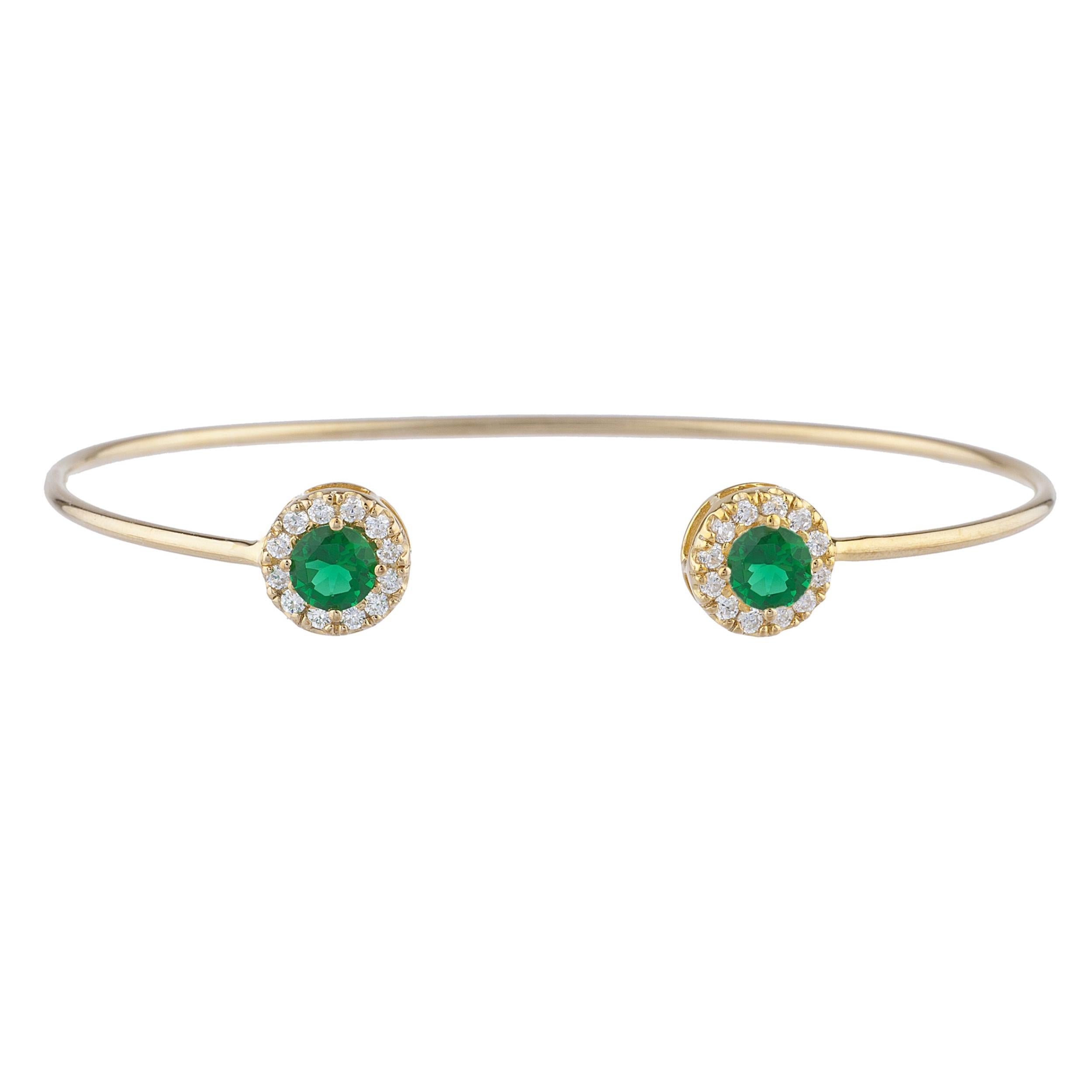 14Kt Gold Emerald Halo Design Bangle Bracelet