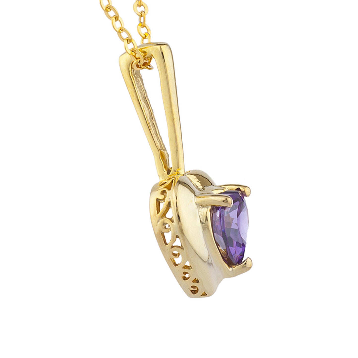 14Kt Gold Amethyst & Diamond Heart Design Pendant Necklace