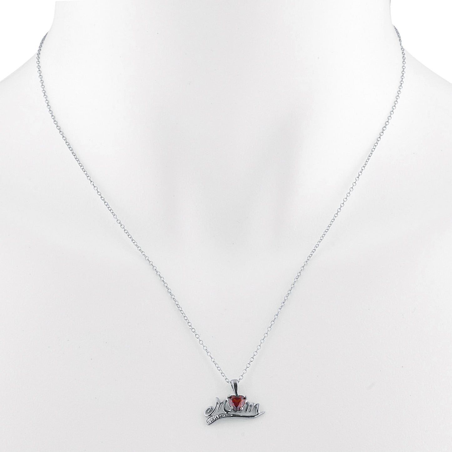 14Kt Gold Garnet & Diamond Heart Mom Pendant Necklace