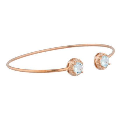 14Kt Gold Genuine Aquamarine & Diamond Round Bangle Bracelet