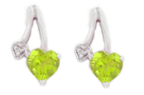 1 Ct Peridot Heart & Diamond Stud Earrings .925 Sterling Silver