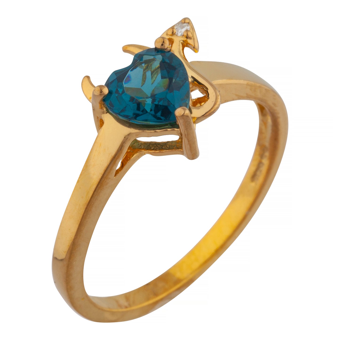 London Blue Topaz & Diamond Devil Heart Ring 14Kt Yellow Gold Rose Gold Silver