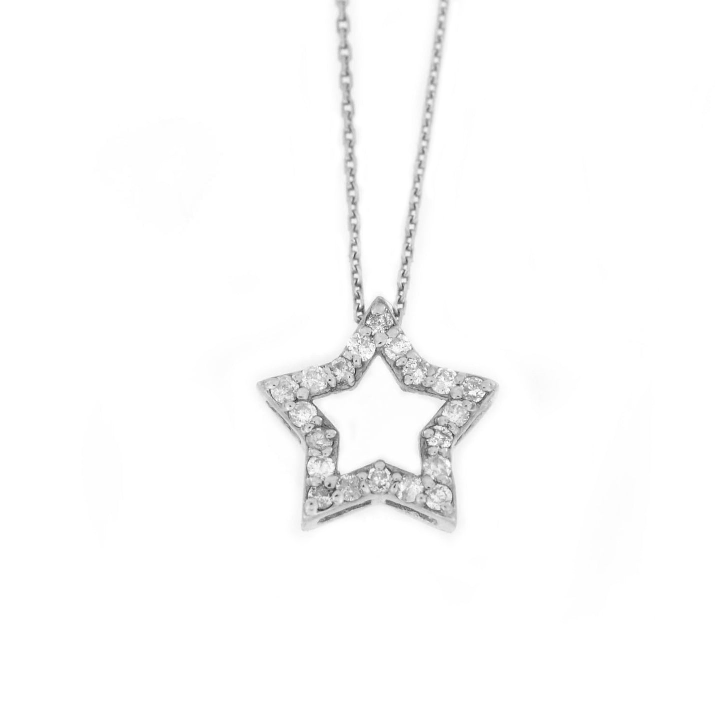 14Kt Gold Genuine Natural Diamond Star Pendant Necklace